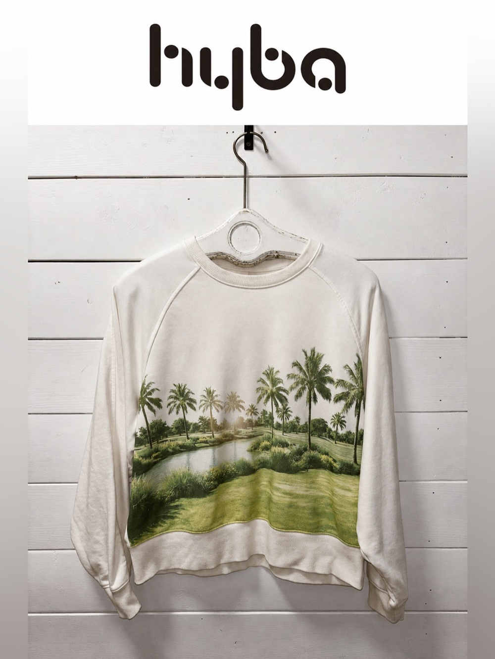 Hyba Palm Tree Scenic Loopback Jersey Sweatshirt – Size L